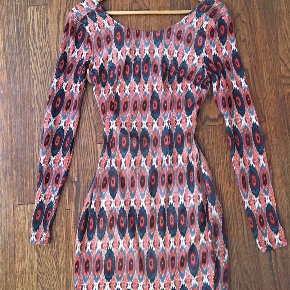 Orange/Multi Colored Open Back Detail Mini Dress.